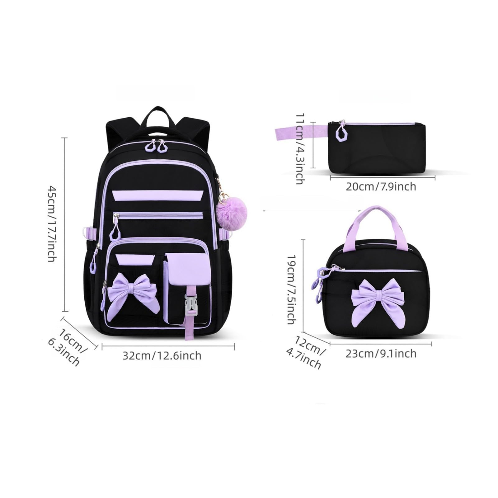 Zaino Elementari Bambina Grande, Zainetto Bambino,Zaino per bambini con porta pranzo e matita leggero e casual ideale per la scuola i viaggi e le attività all'aperto.(One Size)