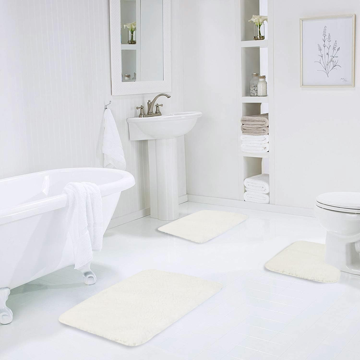 Walensee Shaggy 2 Piece Bath Sets - U Shape & Bath Rug Ivy 20 x 24, 20 x 32 Absorbent Non-Slip Machine Wash/Dry