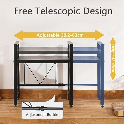 2-Tier Expandable Microwave Oven Rack, Telescopic Kitchen Counter Storage Organizer with 6 Hooks, Free Standing Adjustable Spice Rack, Heavy Duty Microwave Stand Baker's Rack Pot & Pan Rack - Image 5