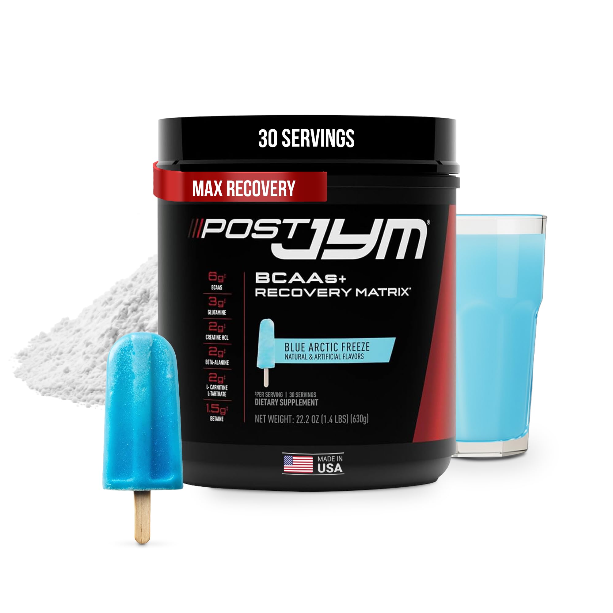 JYM Supplement Science Post JYM Active Matrix Blue Artic Freeze Amino Recovery Powder Pure Creatine HCL, BCAA’s, Glutamine, Carnitine, Betaine, Taurine for Strength, Repair, Performance 30 Servings