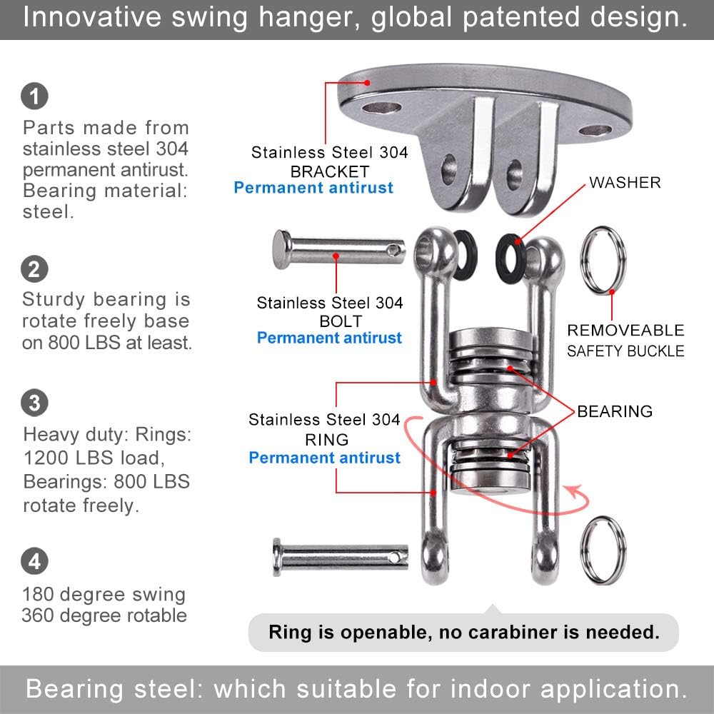 SELEWARE Bearing Swing Hanger, Heavy Duty 360° Rotate Swing Swivel Hook, 1200LB Capacity Swing Hook for Wooden Playground Yoga Hammock Chair Rope Punching Bag Porch Swing Set : Toys & Games