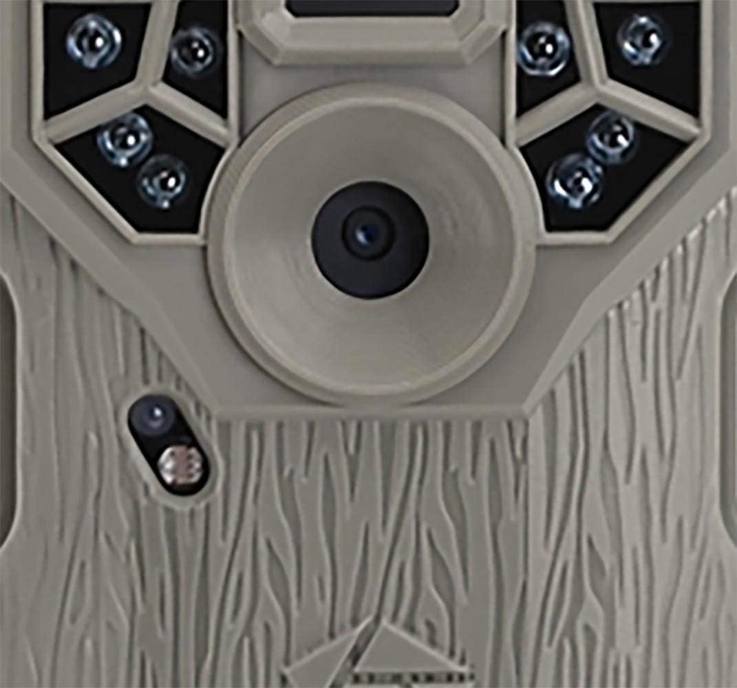 Close-up front view of Stealth Cam STC-PX14 showing the lens and IR emitters in detail.