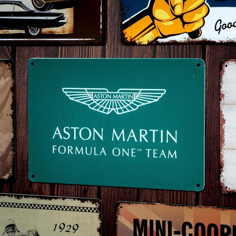 Image of Eazywagon Decorative Retro Metal Signs Wall Plate - 12x8 Inch (Aston Martin Formula One Team) | Weatherproof Vintage Metal Sign Plate for Cafe, Home, Bar, Garage | Decorative Wall Hanging Sign Board