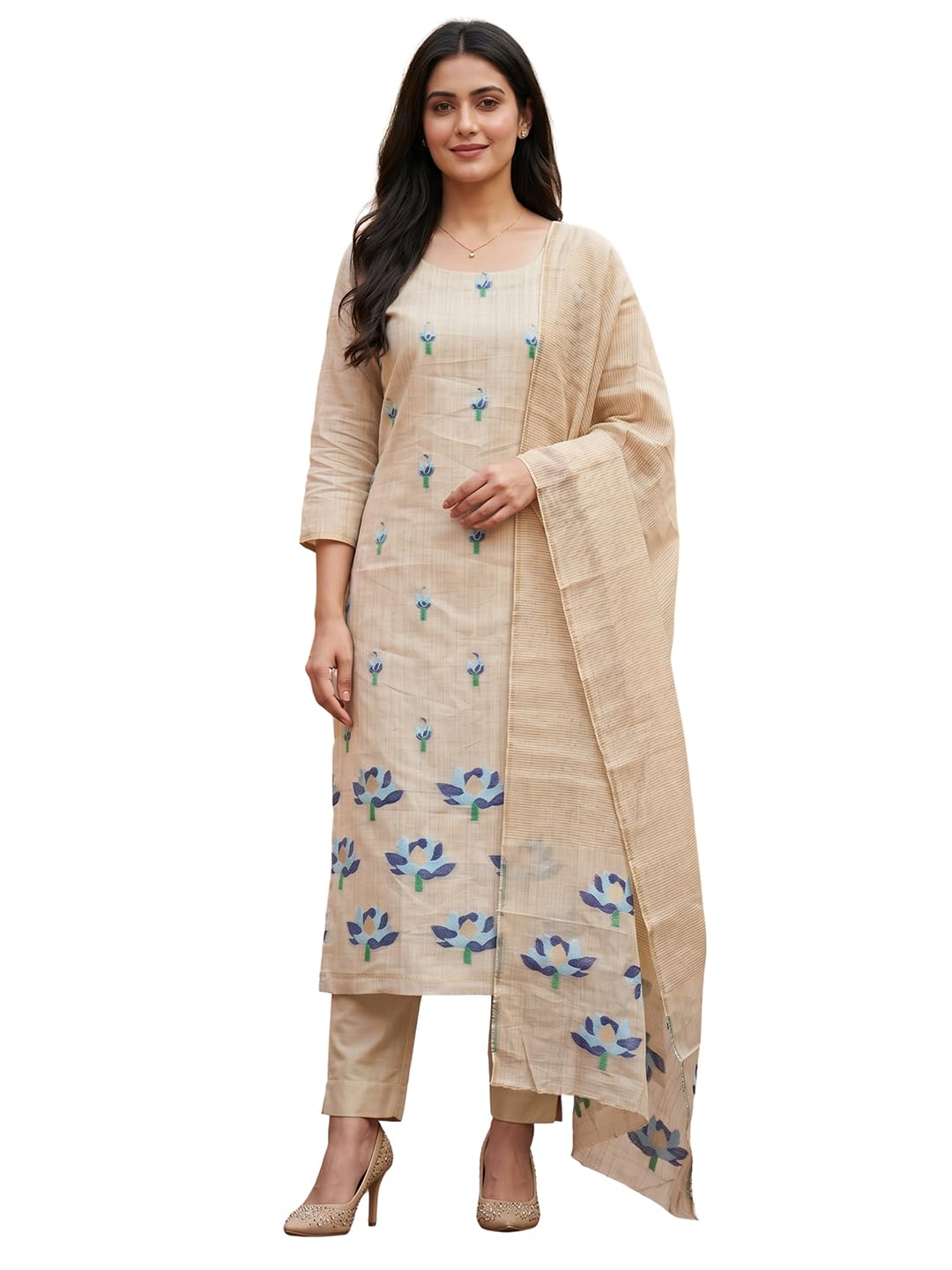 Cream Floral Woven Banarasi Silk Unstitched Dress Material for Women | Soft Silk Fabric | Elegant Indian Wear | Perfect for Weddings & Special Occasions-image-44