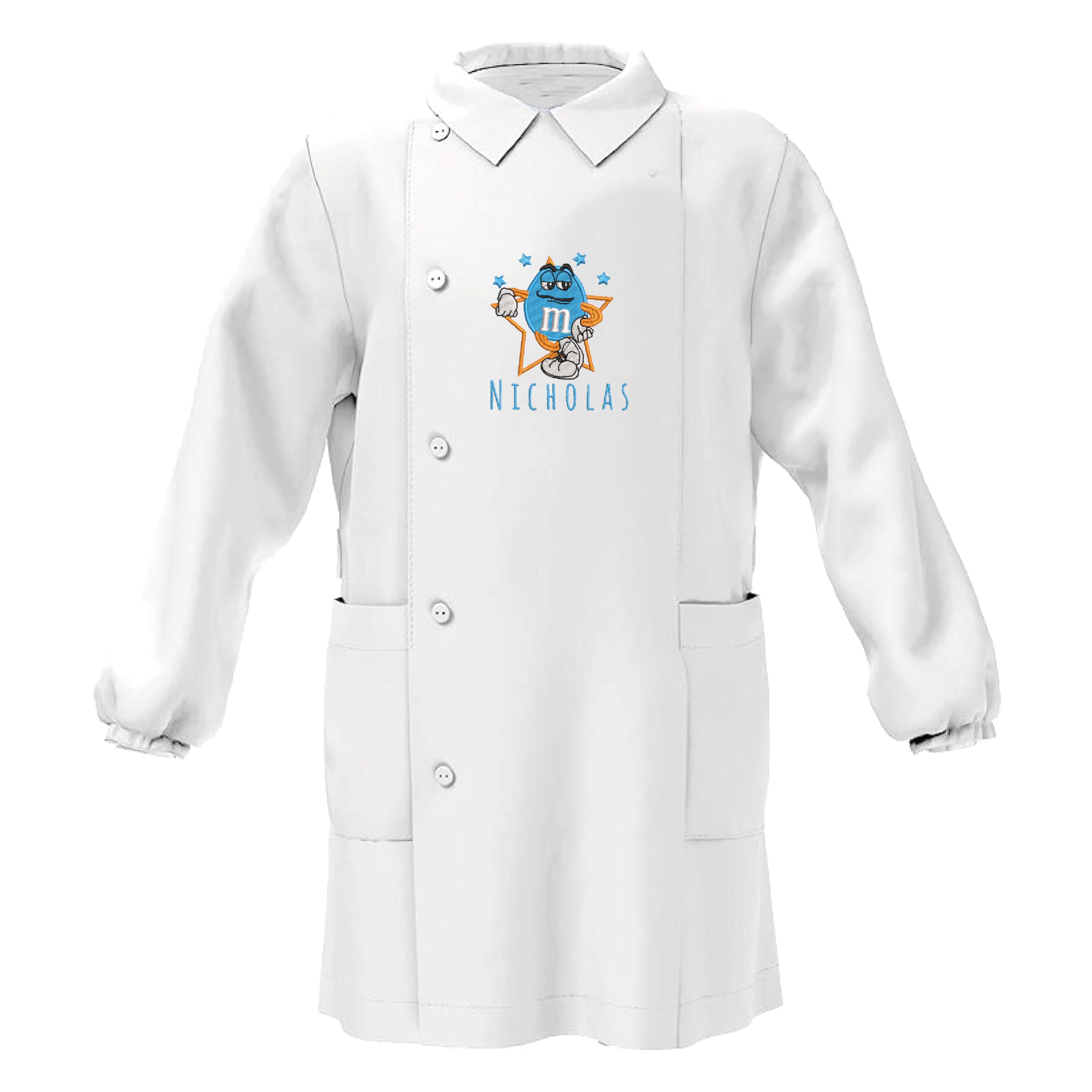 D&Vlab Grembiule Scuola Materna Asilo Infanzia Bimbo Bambino Divisa Bianco Bianca con Bottoni Personalizzato con nome Ricamato e Ricamo Caramella, Made in Italy, 3 4 5 6 7 Anni