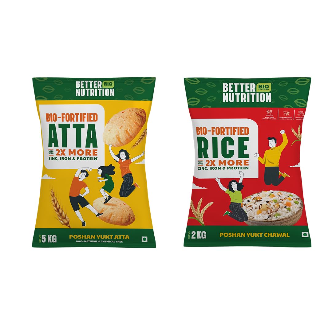 Better Nutrition Biofortified Rice and Atta Value Combo| Rich in Iron, Zinc & Protein | No Additives |100% Natural |Aids in Diabetes & Cardiovascular Disease Prevention, 5kg Atta & 2kg Rice (B0D5DNSTVD) Amazon Price History, Amazon Price Tracker