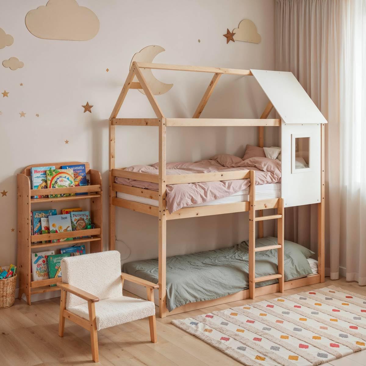 Atmosphera - Lit superposé cabane bosco 90x190cm beige