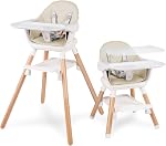Chaise haute bébé, 6 en 1 Chaises hautes convertibles en bois pour bébés et tout-petits, bébé HighChair avec double bac amovible & Repose-pied réglable