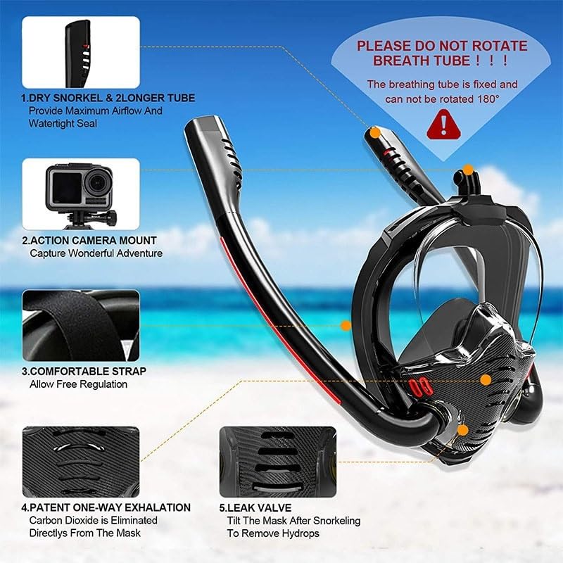 Máscara de snorkel panorámica Máscara de snorkel ajustable Máscara de buceo for snorkel for adultos Máscara de buceo con respiración libre Máscara de snorkel UV Antivaho Transpirable Visión clara Equi