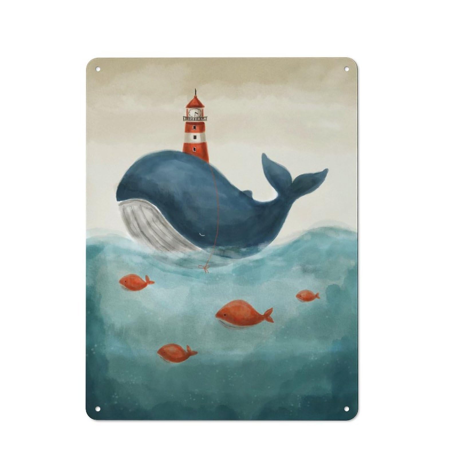 Junmoney Whale With Lighthouse Rustic Metal Plaque 40X30cm For Dining Room Or Kitchen, A Housewarming Gift For Dining Room Decor Fans