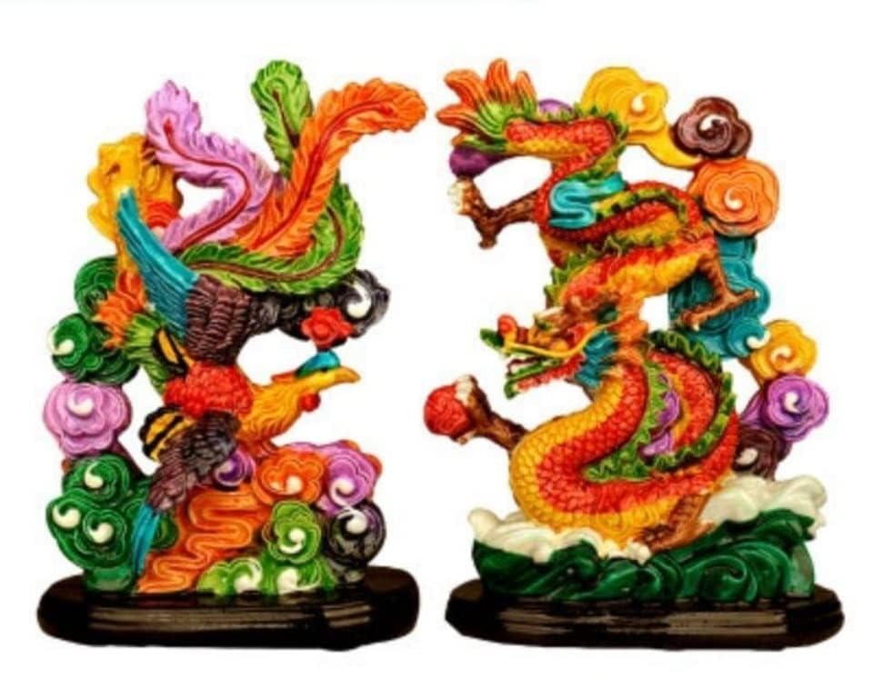 Amazon.co.jp: XMayGift 龍 鳳凰 置物 ペア 龍鳳呈祥 龍鳳図 夫婦愛