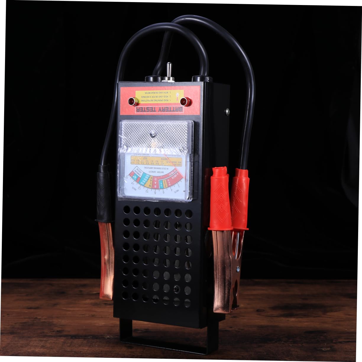 Comprobador de Batería 6-12v 100 Acero Inoxidable Negro | Prueba de Carga 100 Amperios, con Interruptor Superior de Palanca, para Motor de Arranque y Coche