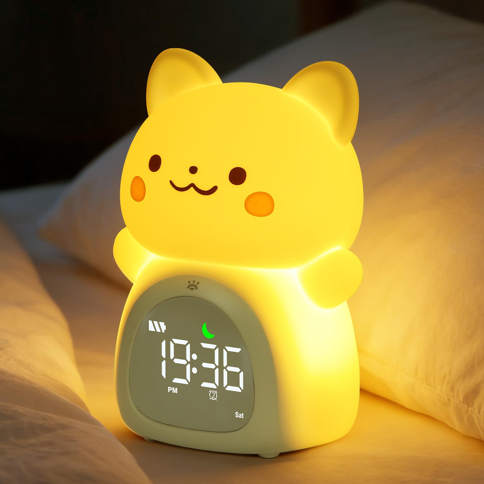 Katzenwecker für Kinder, wiederaufladbar, Ok to Wake Uhr mit Nachtlicht – BPA-freie Silikon-Schlaf-Trainings-Uhr, niedliche Kleinkind-Wake-Up-Uhr für Jungen und Mädchen Schlafzimmer