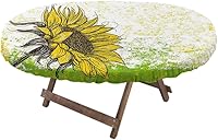 Vista 33 de Mantel ajustable de girasol, patrón de campo rural inspirado en el arte popular, casa de campo, granja, mantel impermeable para interiores y Verde