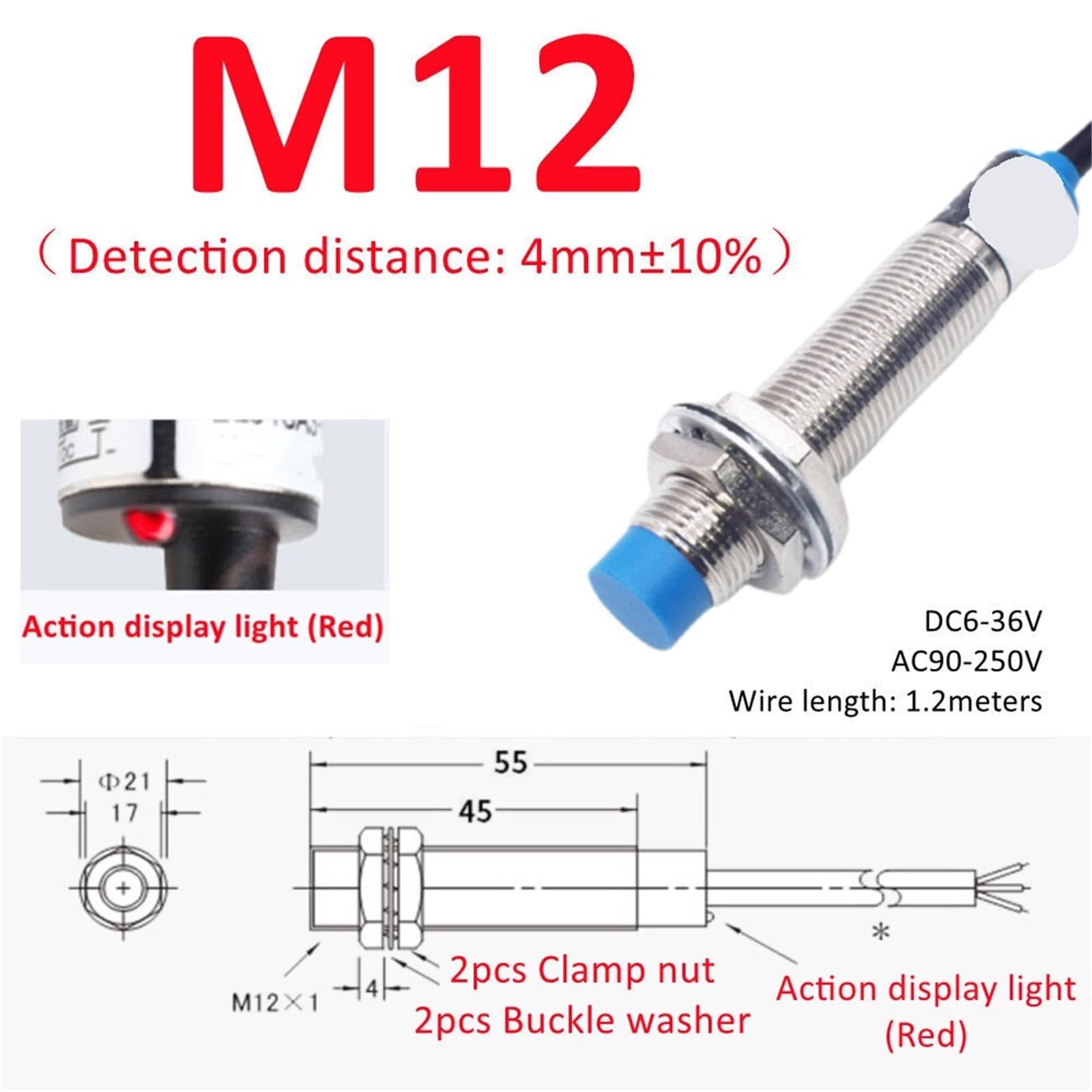 LJ12A3-4-Z/BX Przełącznik zbliżeniowy Czujnik indukcyjny NPN/PNP Zbliżenie DC 6-36V 12mm(LJ12A3-4-ZlAY, 5 sztuk)