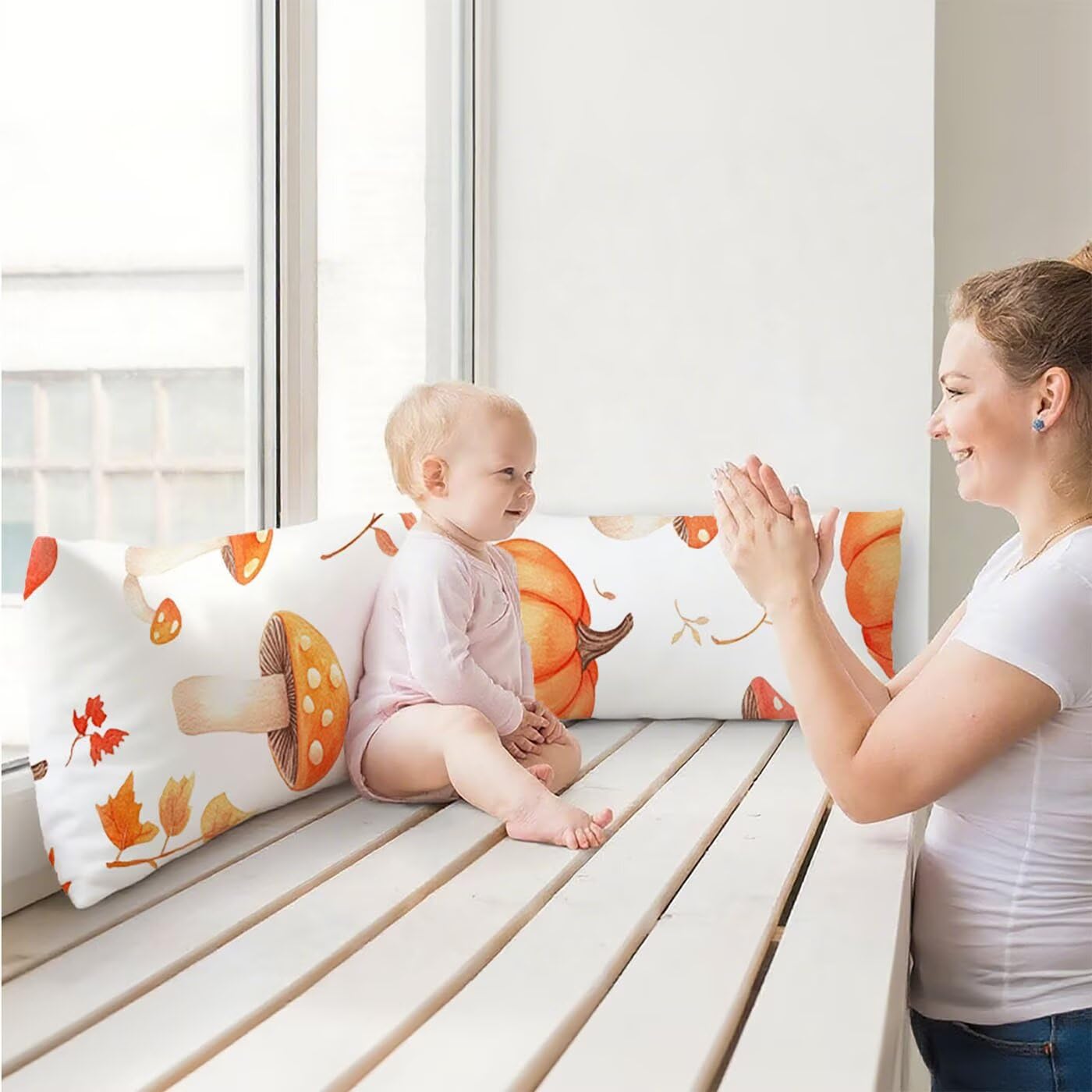 Orange Taie de Traversin 180 cm Taie d'oreiller, Champignon Housses de Ccoussin Maintien Optimal des Cervicales Oreiller, Double Face Velours Doux pour Femme Enceinte Oreillers Long Confortable Q-5814