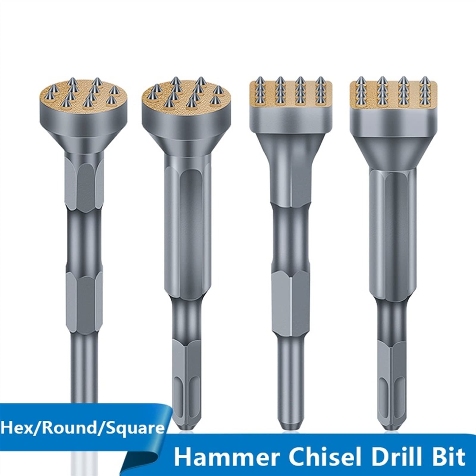 Broca de martillo eléctrico con ranura de punta de aleación, cincel redondo plano, broca for piedra, puente, pared, cemento, pavimento, cincel, 1 Uds.(Square 16 point A)