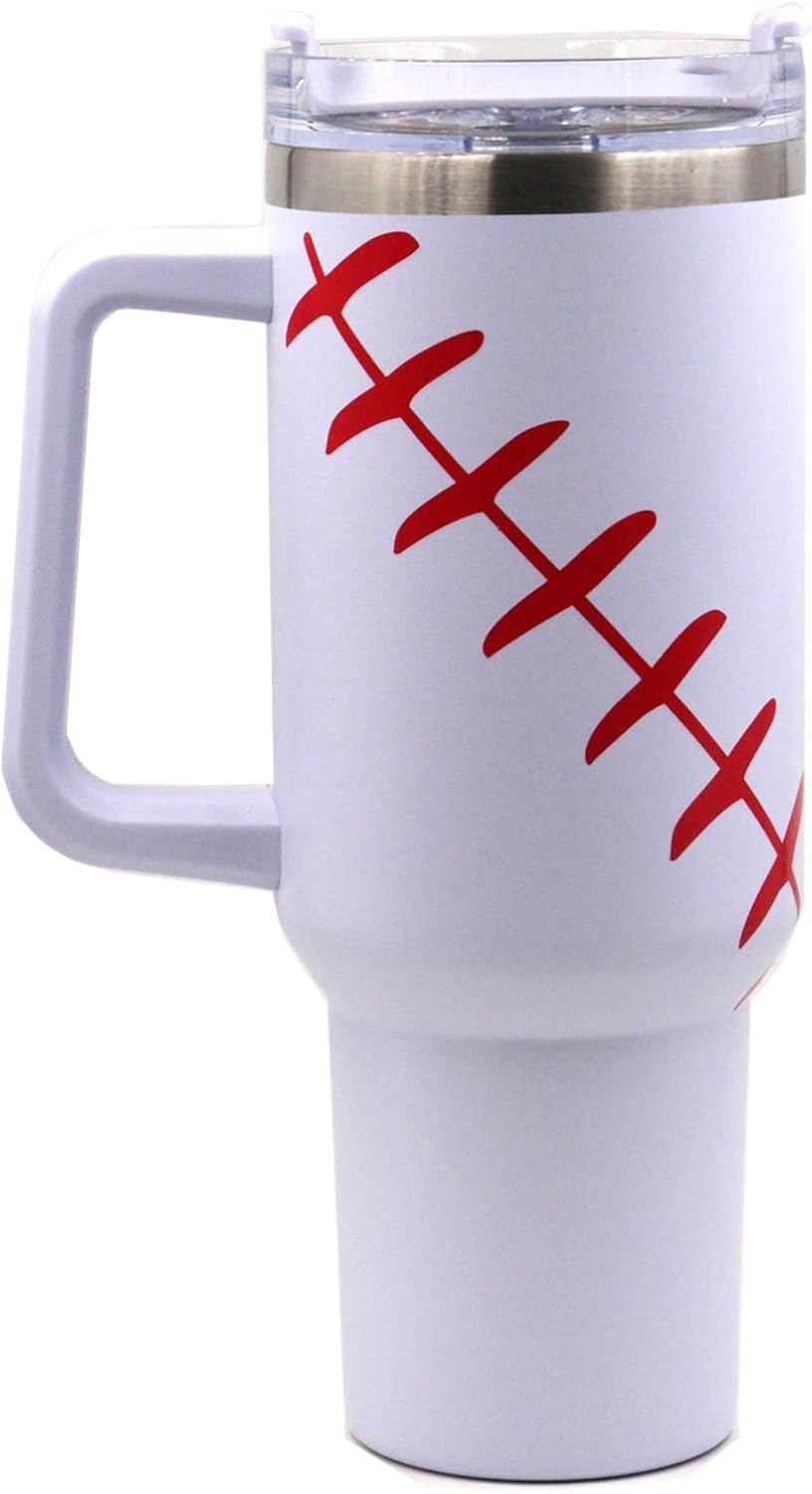 FMYWZS 40 oz Baseball Tumbler with Handle, Double Wall Vacuum Insulated Stainless Steel Cup Travel Mug with Lid and Straw, Baseball Accessories Stuff Gifts for Mom Men Boys Girls - Image 6