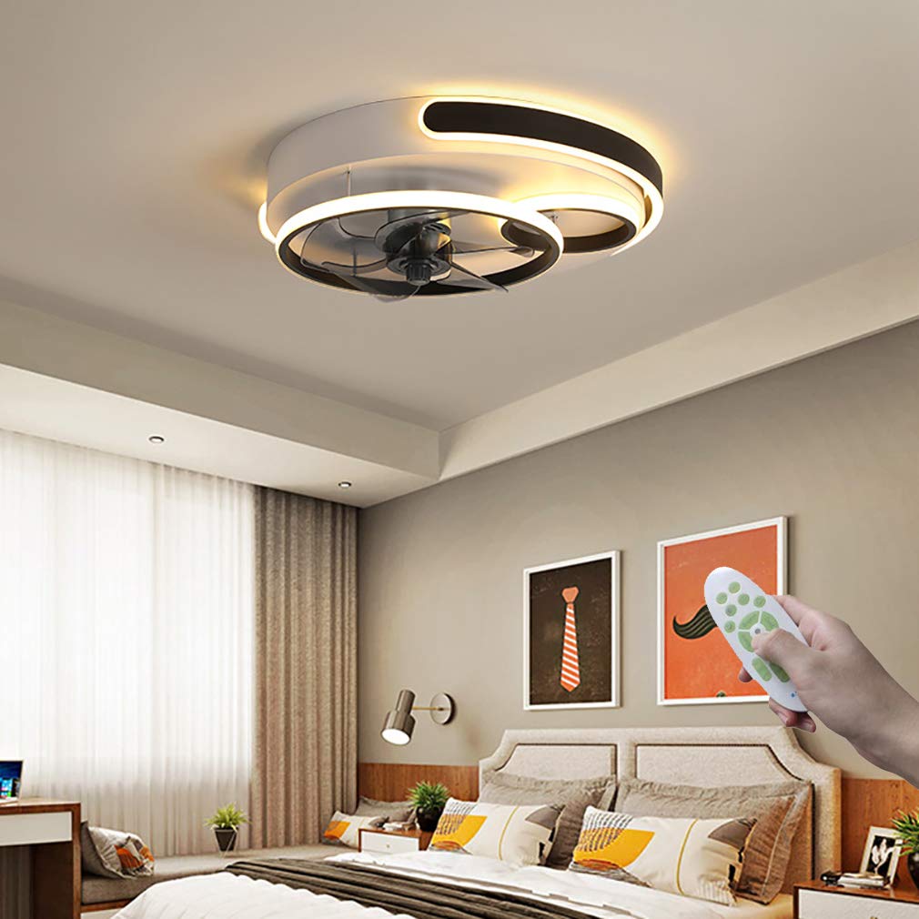 HXYSXHJUO Fanps, Fans with Lights, Modern Led Fanp Remote Control 3 Gears Adjustable Fan Lights for Indoor Lounge Bedroom Liviroom Diniroom/Black/50Cm*16Cm
