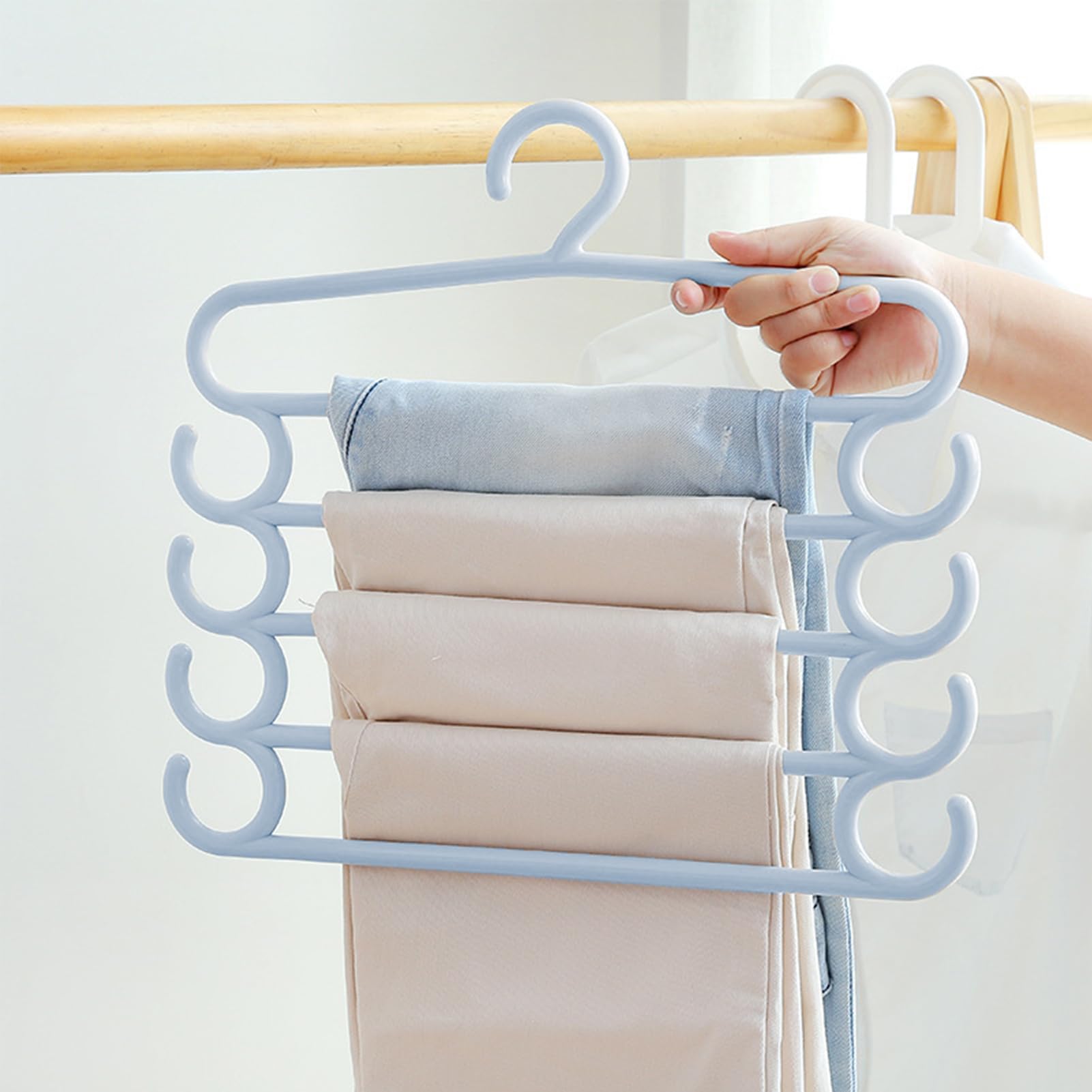 Organizador De Pantalones JEJA - 3 Perchas De 7 Niveles, Ahorra Espacio En Armario, Con Ganchos Para Vaqueros, Corbatas, Bufandas