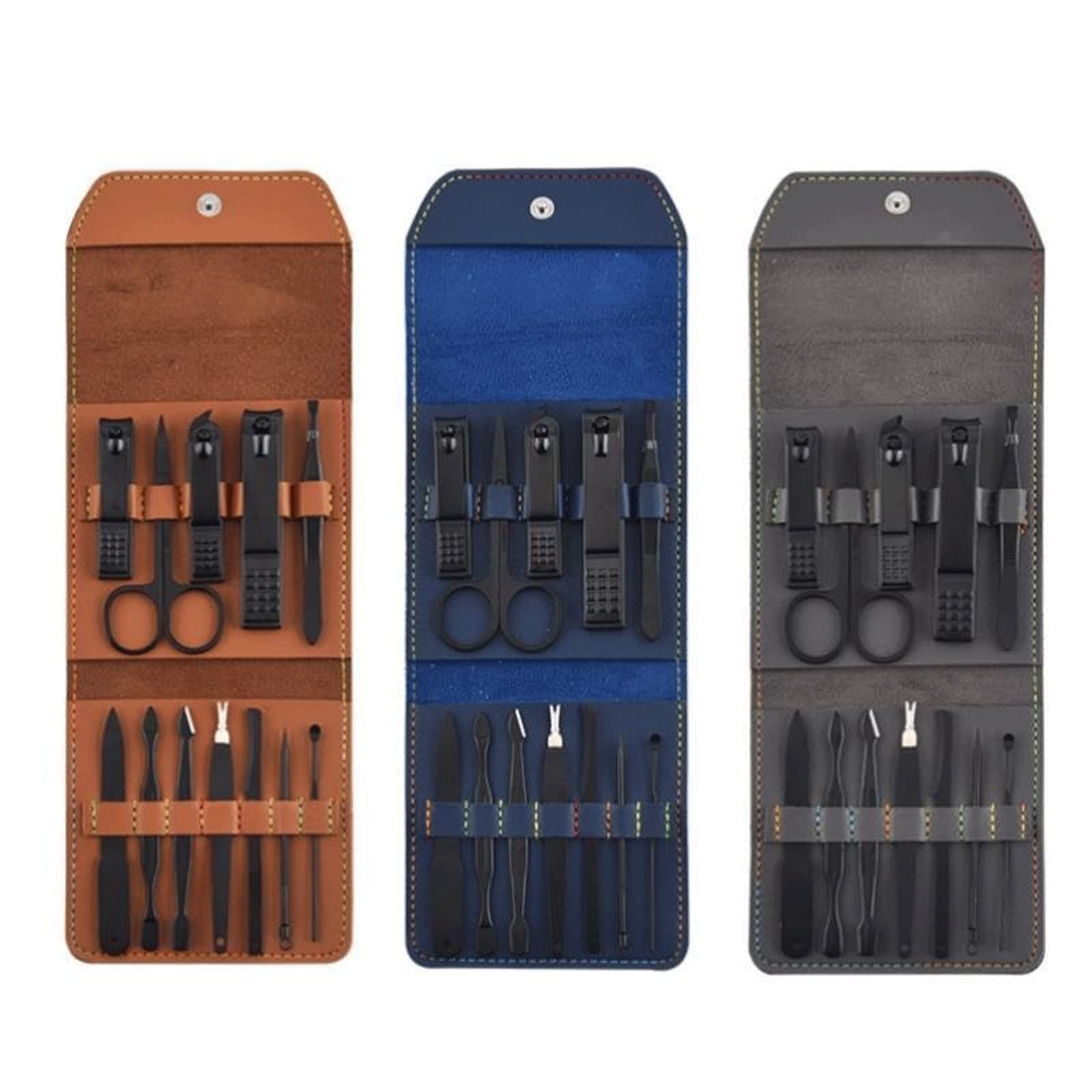Cortaúñas, Juego de manicura, cortaúñas, Herramientas para el hogar, 12 Piezas, Cuchara para Orejas de Acero Inoxidable Negra, cortadores de uñas, Tijeras, Kit para Herramientas de manicura