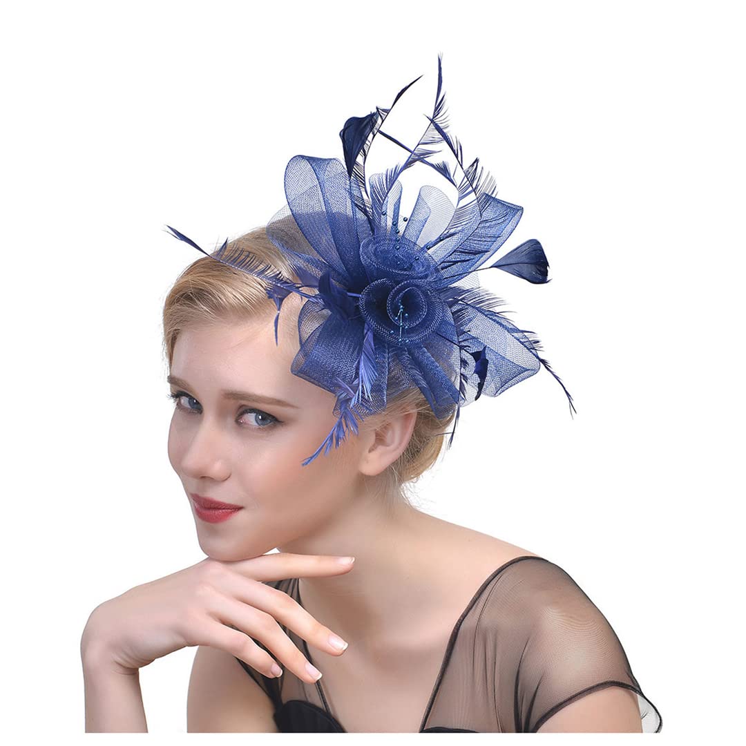 YTBHSHXZ， Cappello da sposa, da chiesa, con piume, in rete, for donna, con nastri floreali, for cocktail e tè.(Red)