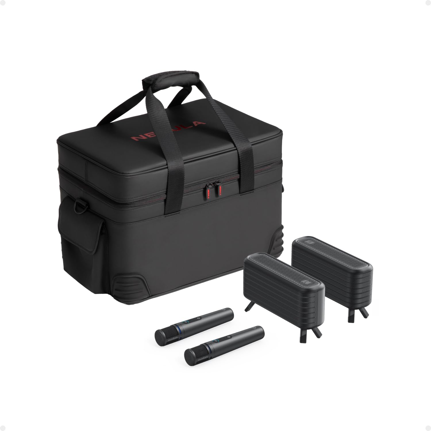 NEBULA X1 Sound- und Transport-Set für den Beamer, kabellose Satellitenlautsprecher, kabellose Mikrofone, Tragetasche, All-in-One Entertainment-Kit, kompatibel mit NEBULA X1, Party, Karaoke, Kino