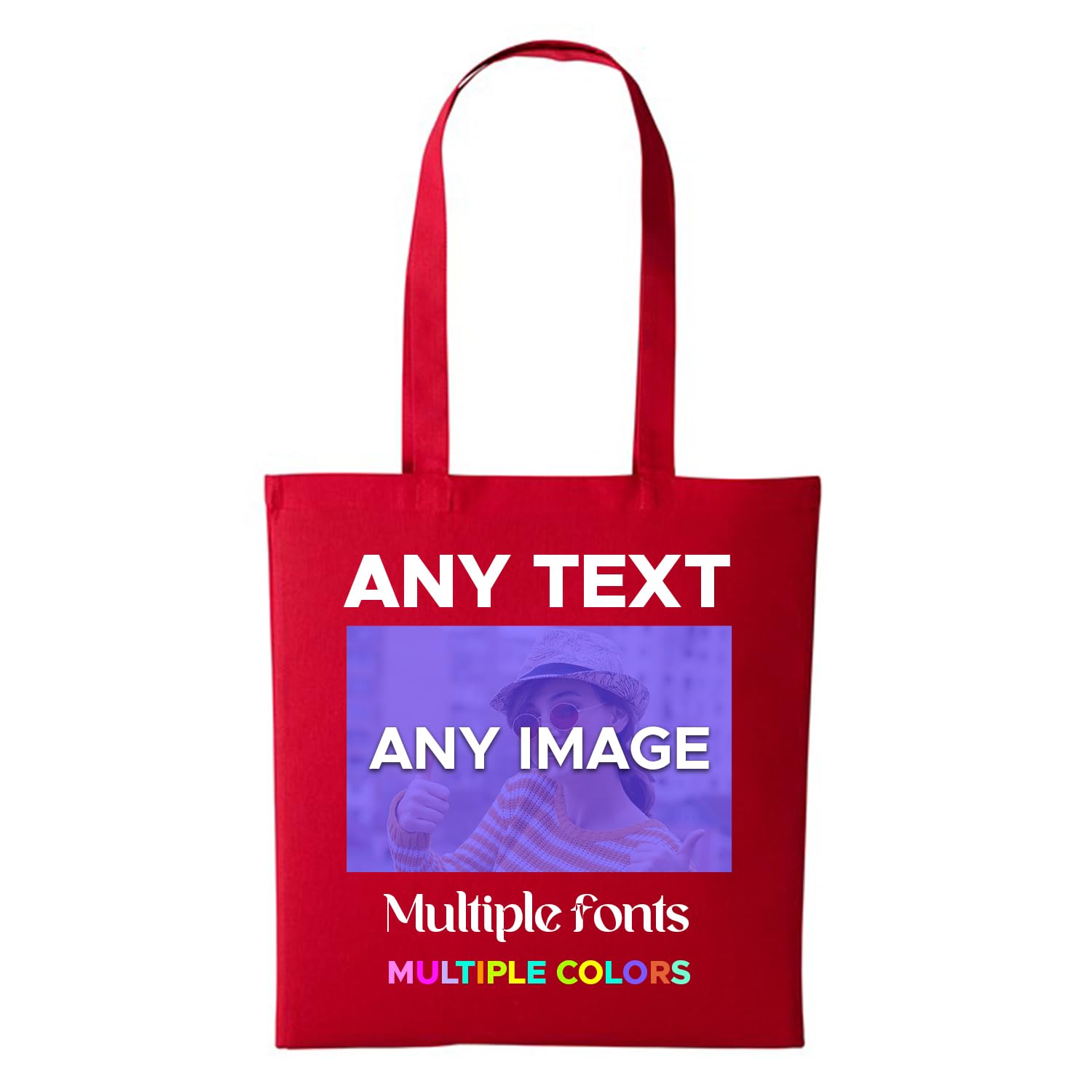 Gift Hub Personalised Tote Bags for Men & Women | Custom Cotton Tote Bag with Any Text and Image | Ideal for Teachers, Shopping, Work, and Beach | Multiple Colour, 38x42cm, 150 gsm - Red