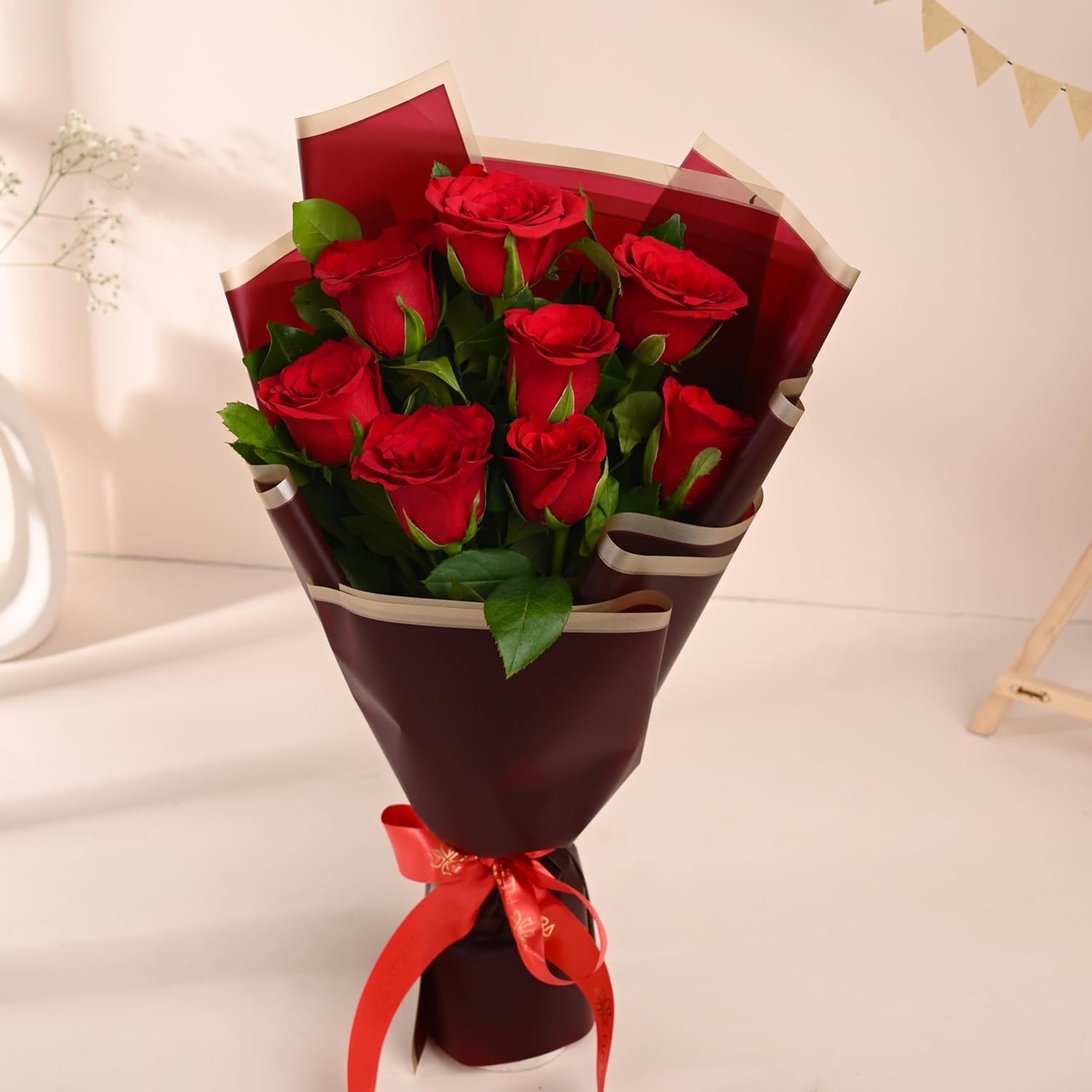 Premium Red Rose Bouquet | 9 Fresh Red Roses Hand-Tied with Luxury Wrapping | Romantic Flower Bouquet for Birthday, Anniversary, Valentine's Day, Proposal & Special Occasions-image-0