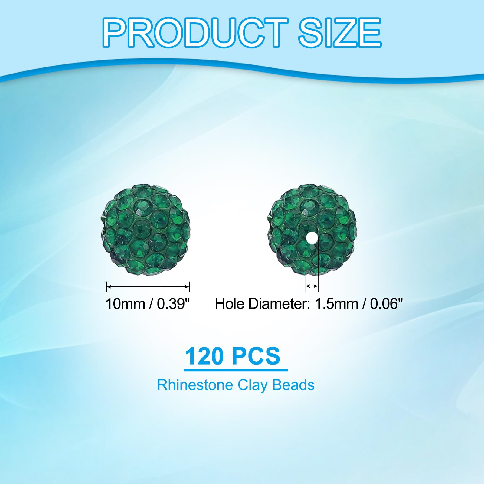 PATIKIL 10mm Rhinestone Clay Beads for Jewelry Making 120 Pack Round Ball Polymer Clay Crystal Charm Beads for Craft Decor Necklace Chain Bracelets DIY Dark Green - Image 2