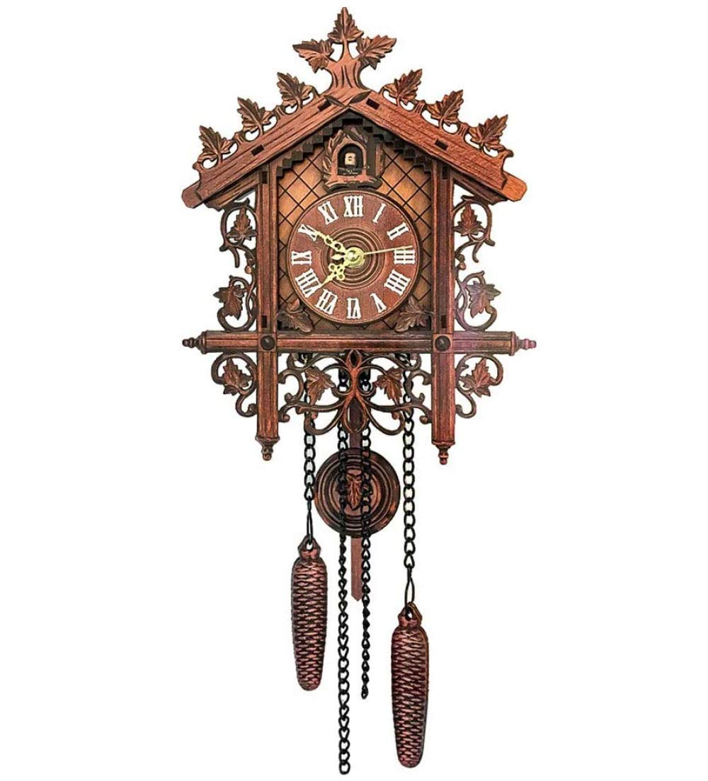 Vintage Wooden Cuckoo Wall Clock, Hanging Craft Clock for Home Restaurant Decoration Yellow