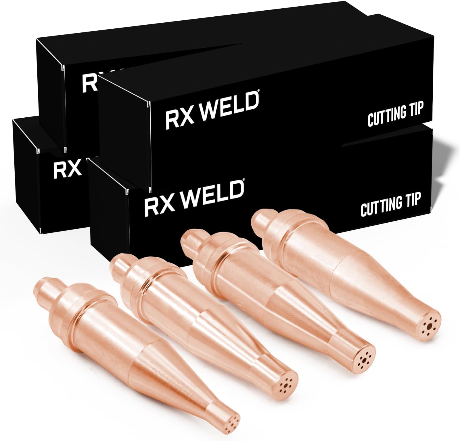 RX WELD 1-101 Series Acetylene Cutting Torch Tips, Size 0-3, Fit V-Style Heavy Duty Torch - Pack of 4