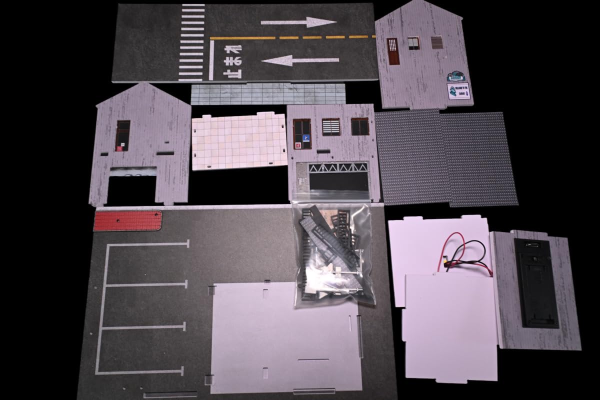 1:64 Diorama Garage Modello, Illuminazione LED Parcheggio Scena Display Case, Modello Officina per Display 1:64 Diecast Modellino Auto Vetrina, Modello Edificio (Japanese Repair Shop)