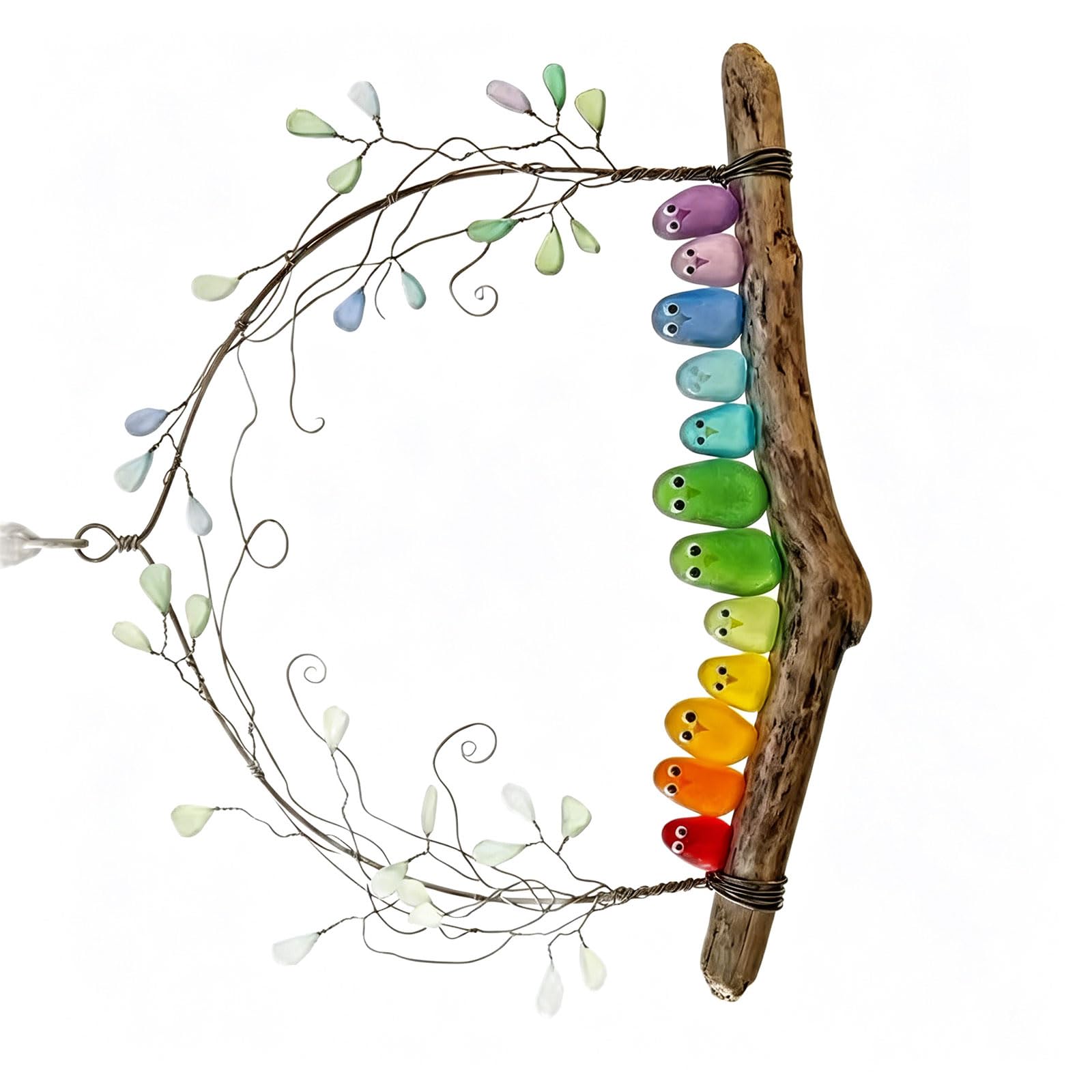 10Pcs Colorful Glass Birds with Branch for Outdoor Garden Ornament Artistic Bird Tree Decoration