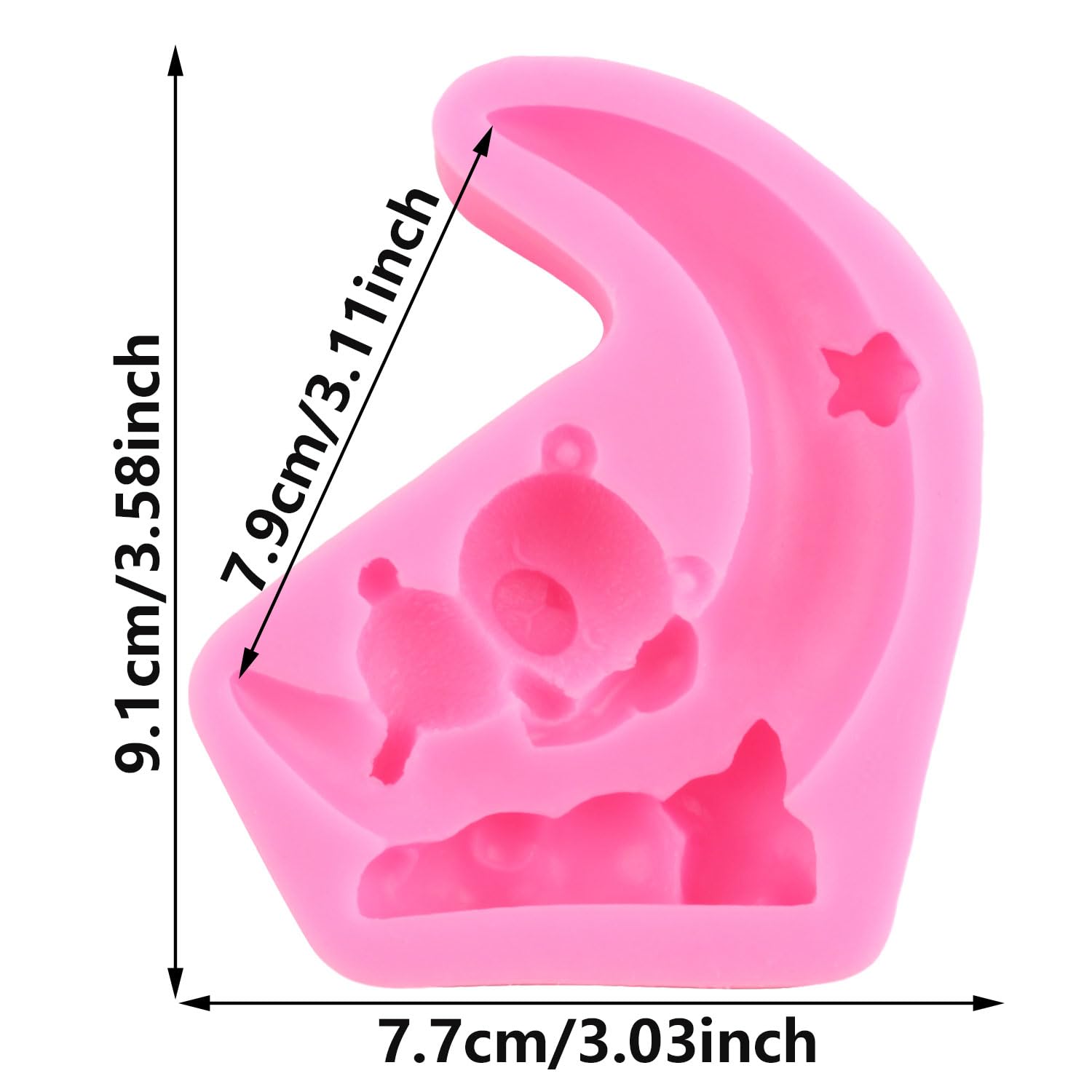 Molde De Silicona Para Fondant: Oso Durmiente, Luna Y Estrellas – Crea Magia En Tus Pasteles (3D, 7.7x9cm)