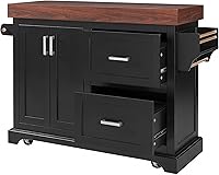 Vista 9 de LUMISOL Rolling Kitchen Cart with 2 Extra-Large Drawers, Spice and Towel Racks, Kitchen Island with 3.5" Thick Desktop, 53" Mobile Island Table on