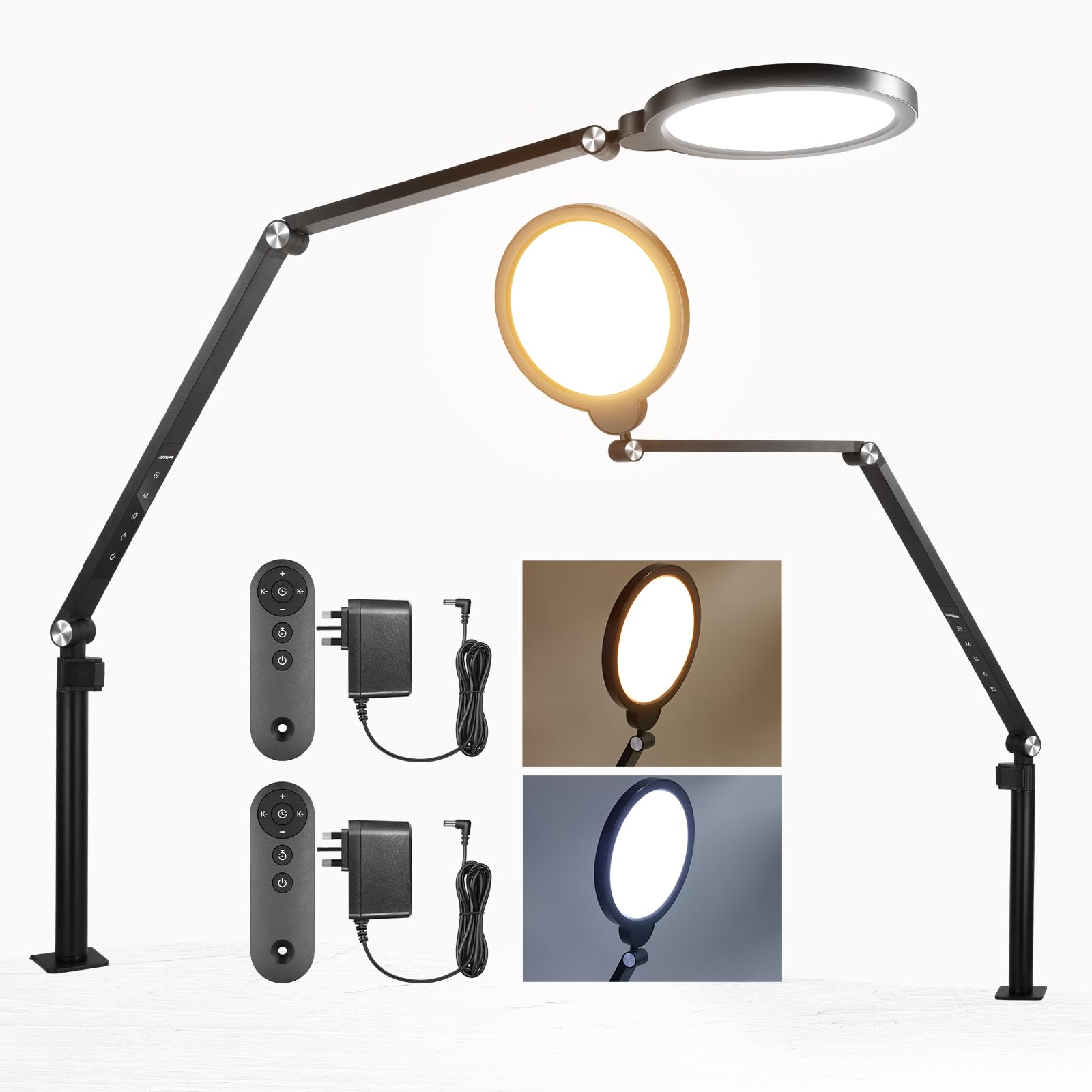 NEEWER Basics, luce ad anello da 18 W da 17,8 cm, con supporto da scrivania/morsetto a C, confezione da 2 pezzi, 3000 K-6500 K, dimmerabile, illuminazione a LED circolare per videoconferenze