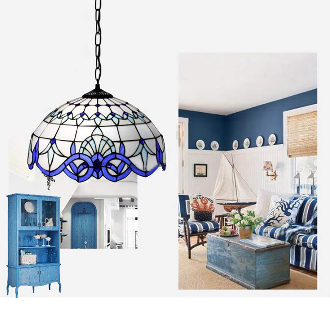 Suspension en vitrail Bleu et Blanc pour Salle à Manger ou Cuisine, 40 cm (40 cm)
