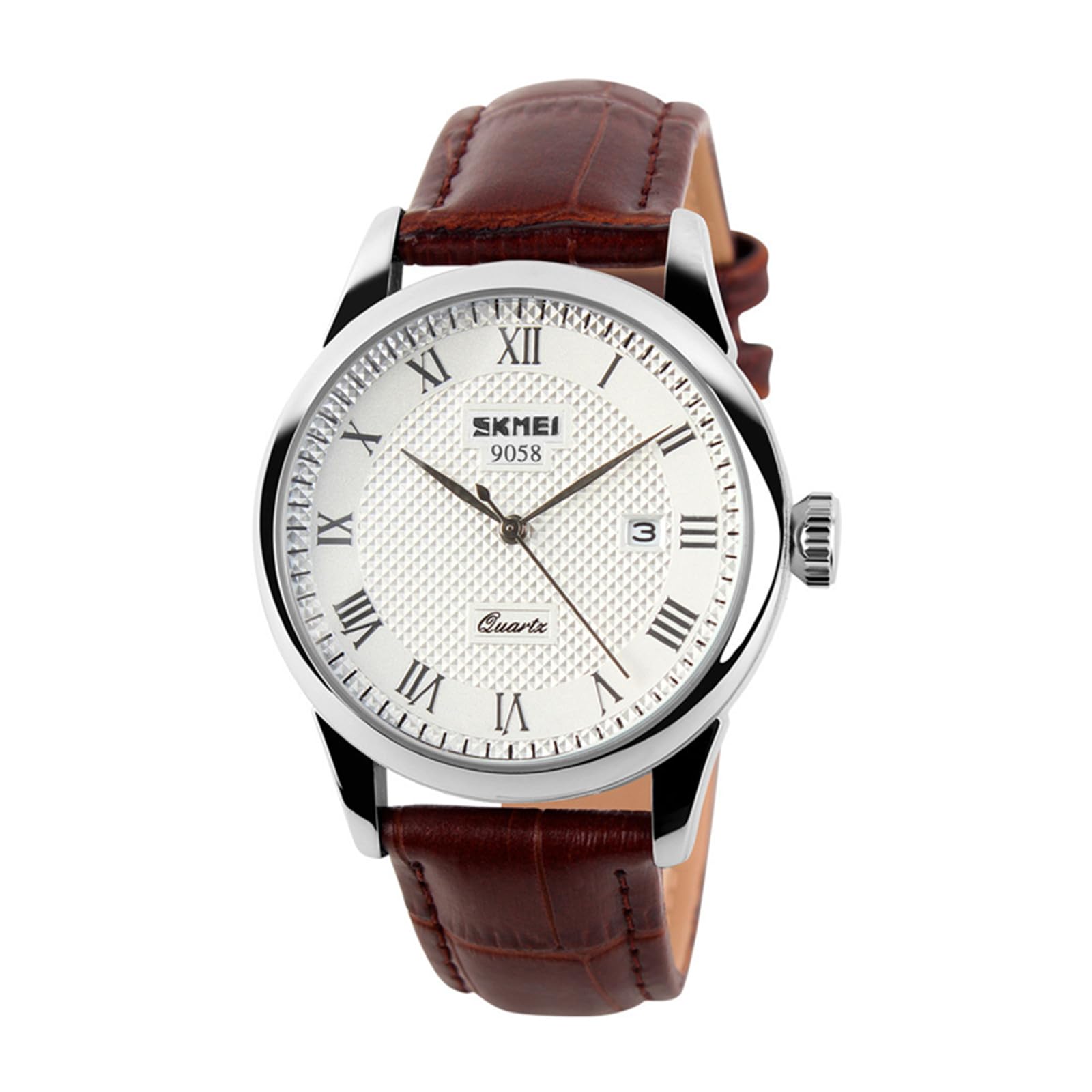 Montre Lutetia Boîtier Argenté, Chiffres Romains Et Dato, Bracelet Bleu Aspect Croco Etanche 50m 100811