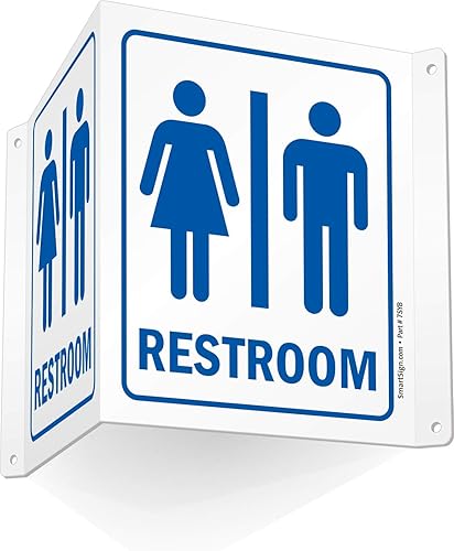 SmartSign - S-4593-AV-06 Letrero de proyección "Baño Unisex" | 5" x 6" Acrílico Azul sobre Blanco