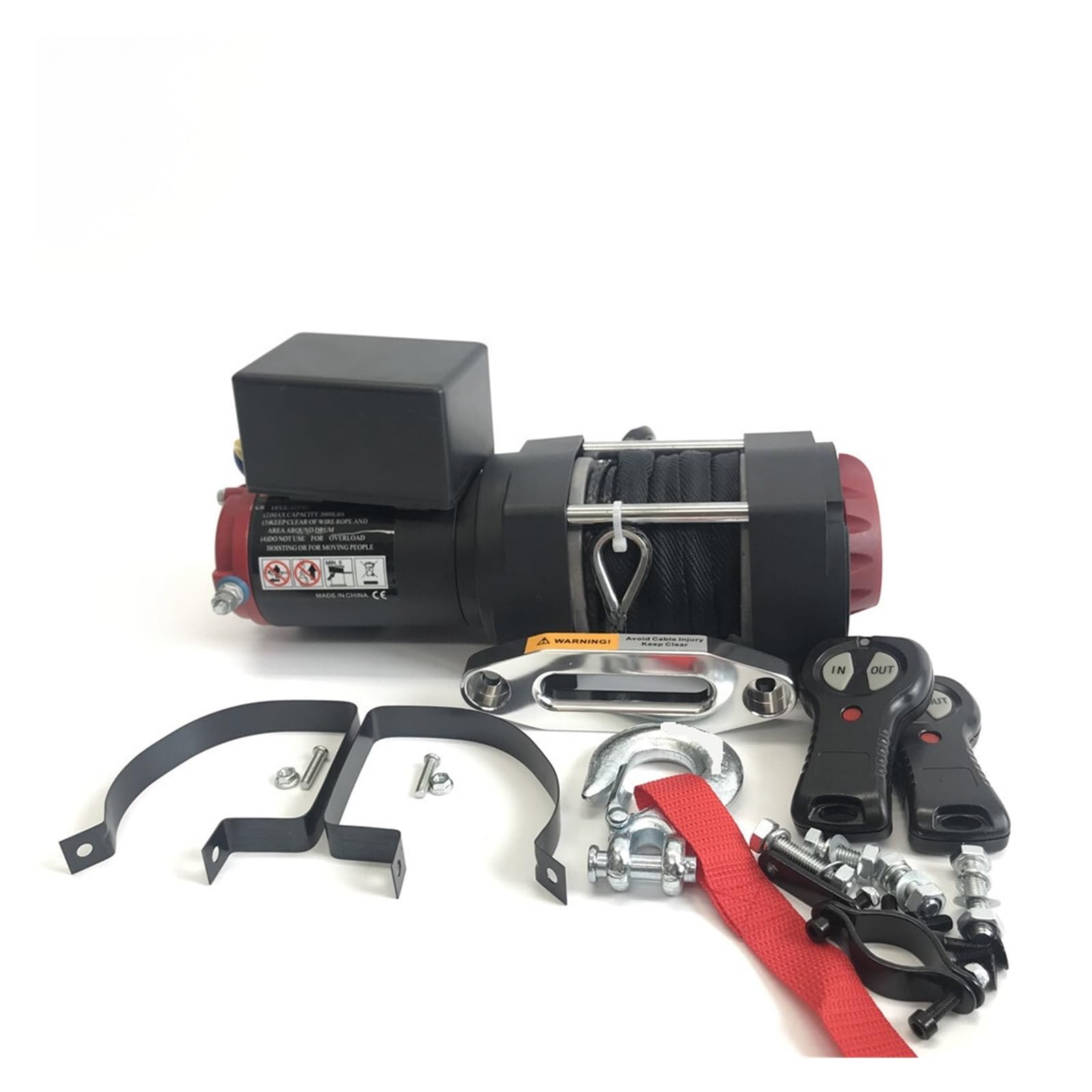 Wciągarka Elektryczna 12 V. Lina Syntetyczna 3000 Funtów ATV Off Road CZARNA