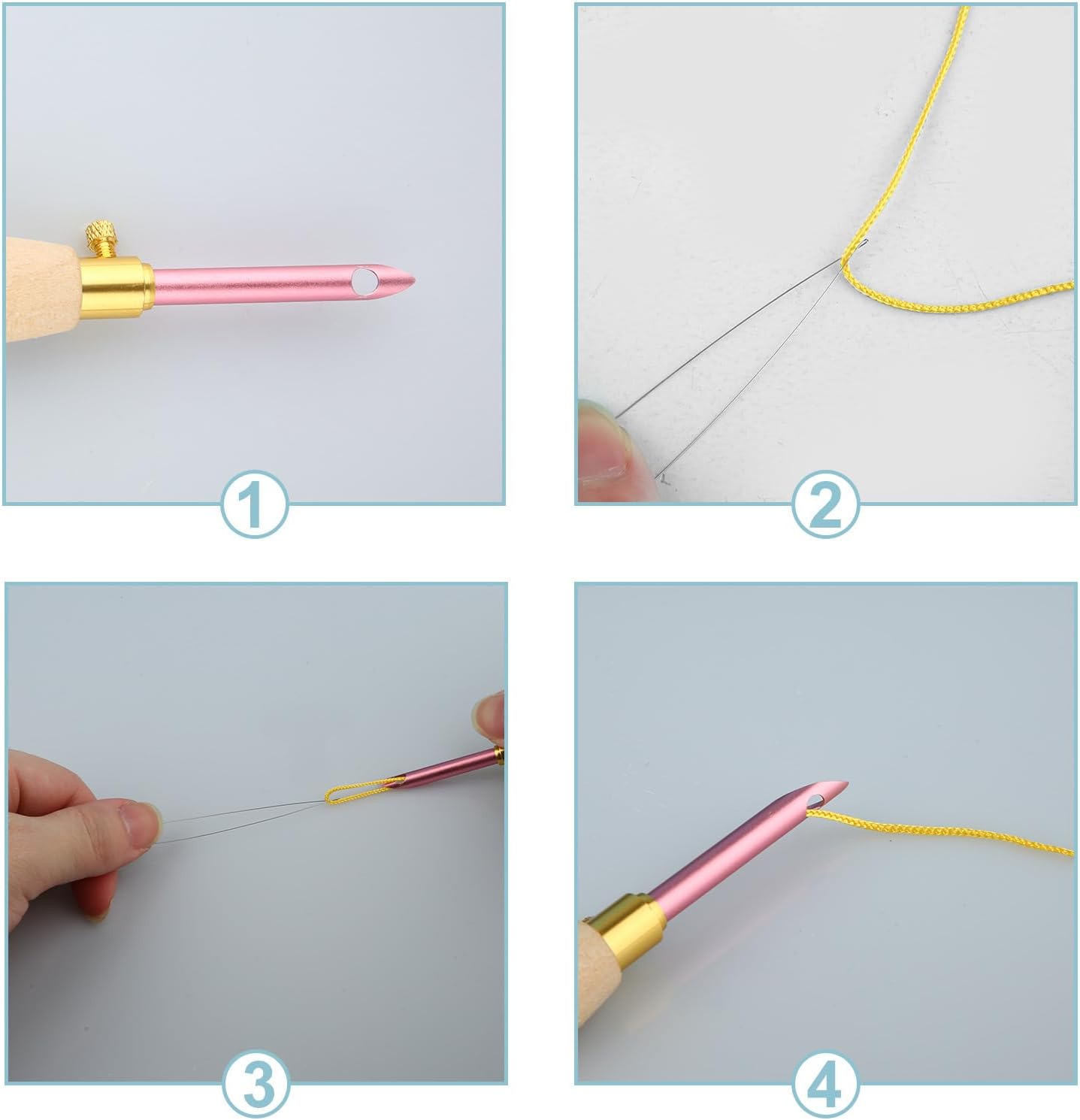10pcs Punch Needle Kits, Adjustable Wooden Handle Embroidery Punch Needle with 7 Sizes Heads Metal Handle Threader for Adults Beginners