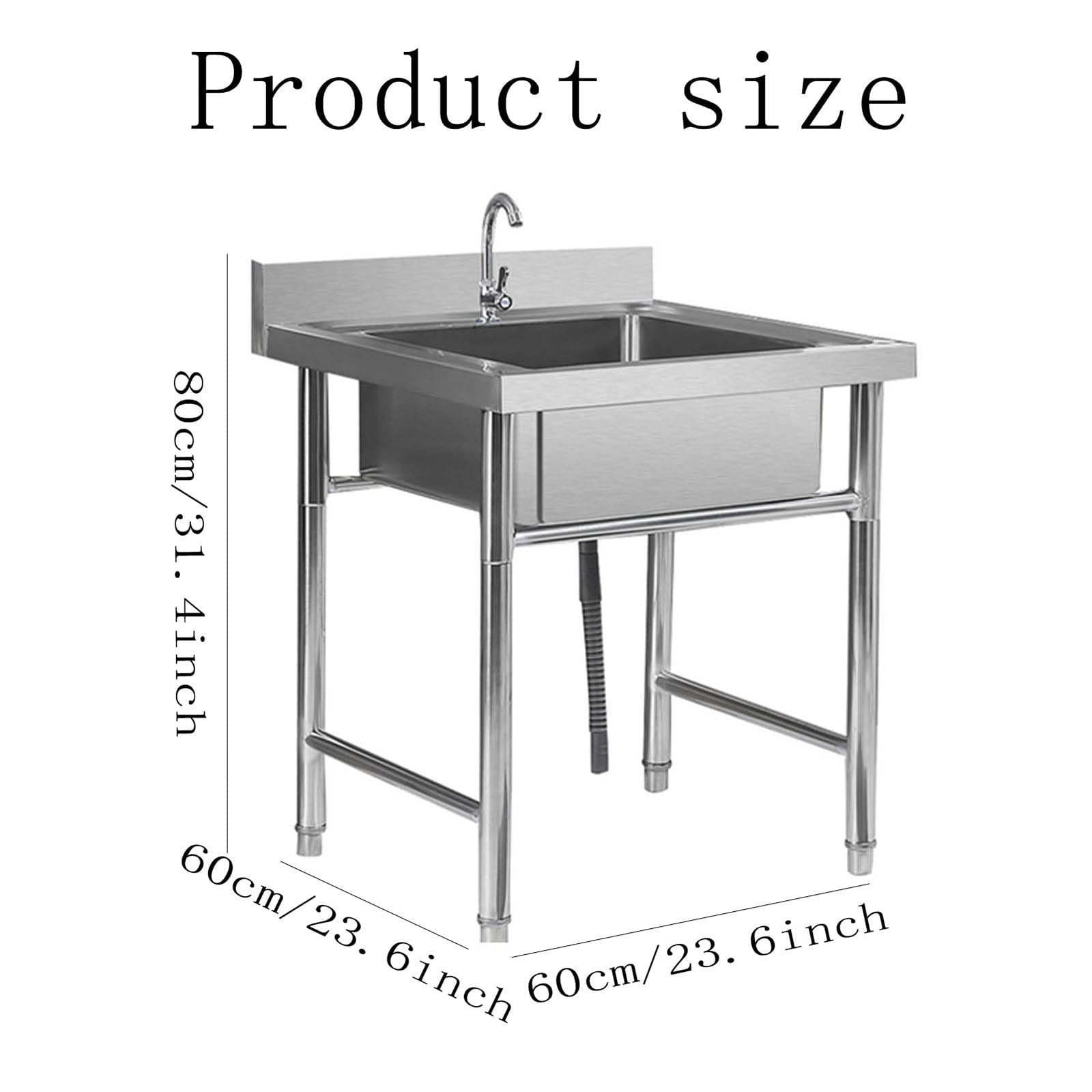 Roestvrijstalen spoelbak, 100 x 60 x 80 cm, 1 wasbak, commerciële spoelbak, vrijstaande keukenspoelbak, multifunctionele spoelbak, keuken, enkele