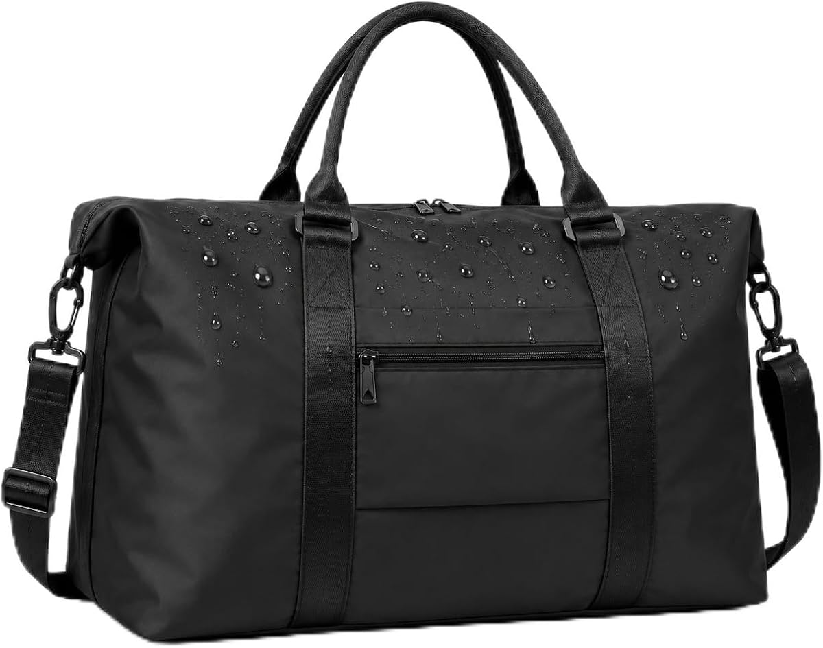 Bolsa de viaje, bolsa de viaje de fin de semana, pequeña bolsa de gimnasio para hombres, bolsa de hospital para trabajo de parto y parto, bolsa de equipaje con funda para carrito, artículos esenciales de viaje en avión para volar (negro)