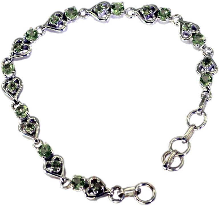 Natural Peridot 925 Silver Link Style Bracelets for Girls Spring Ring Clasps L 6.5 to 8 Inch