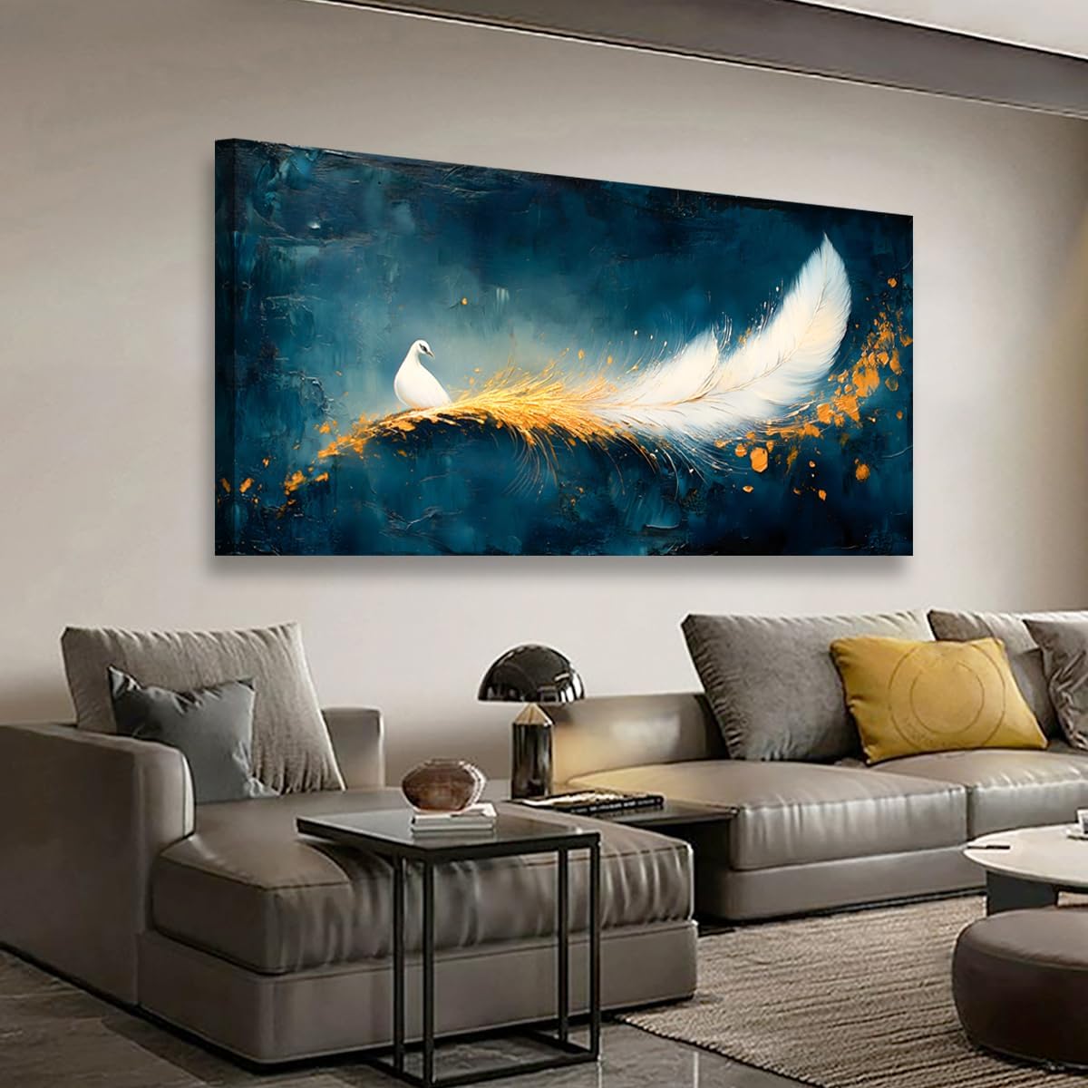 Abstraction Pictures Canvas Wall Art for Living room Office Bedroom Wall Decor, Peacock Wall Art Print Paintings Modern White Feather Zoon Artwork Waterproof Ready to Hang-20x40inch