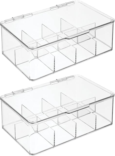 mDesign Set of 2 Easy Select Tea Chest Box - Tea Storage Box with 8 Compartments Holds up to 100 Tea Bags Each -Tea Organiser - Tea Bag Storage Box - Clear