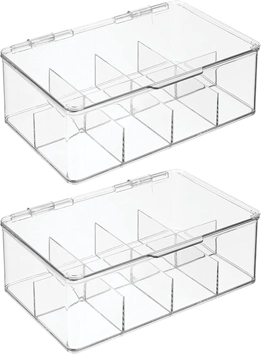 mDesign Set of 2 Easy Select Tea Chest Box Tea Storage Box with 8