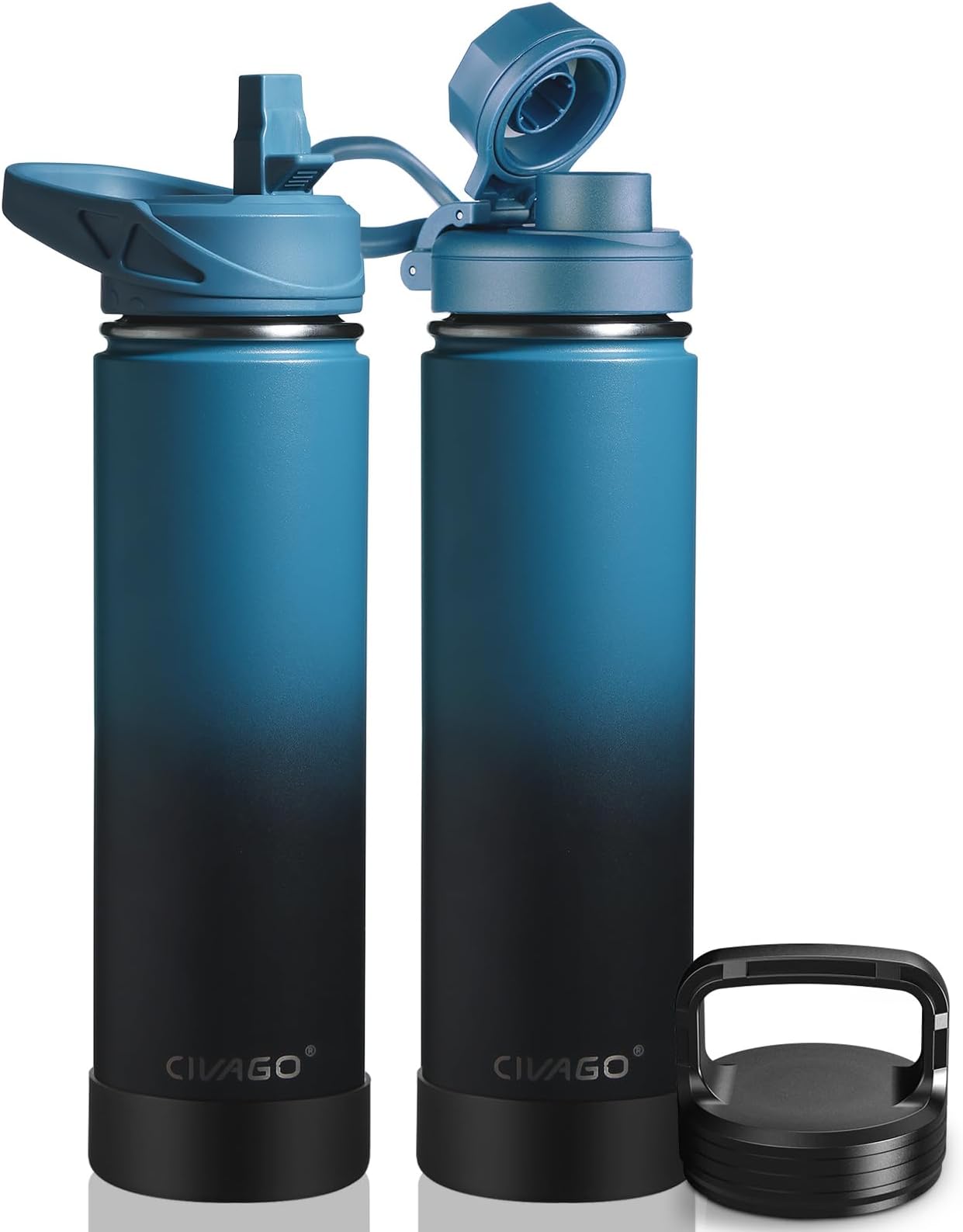 CIVAGO 24 oz Insulated Stainless Steel Water Bottle With Straw and 3 Lids