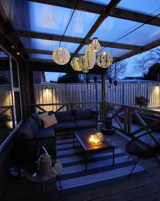 5 x Solar Lampions mit Motiv - Ovale Form - 20 B x 40 H - Grau